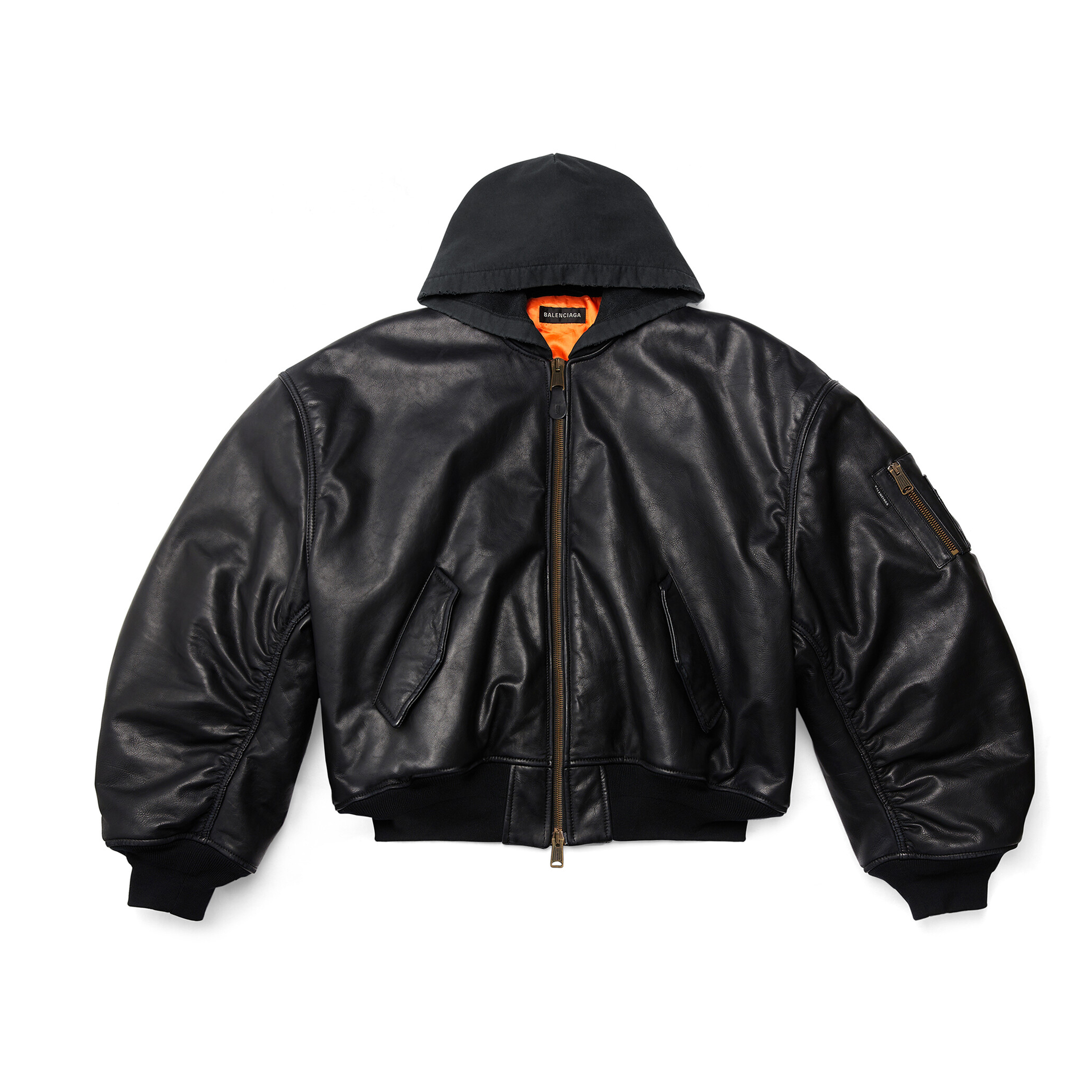 NIGO Balenciaga Men's Women's Spring and Autumn Long Sleeve Zipper Loose Black Glossy Cowhide Hooded Aviator Jacket Ngvp #nigo7844