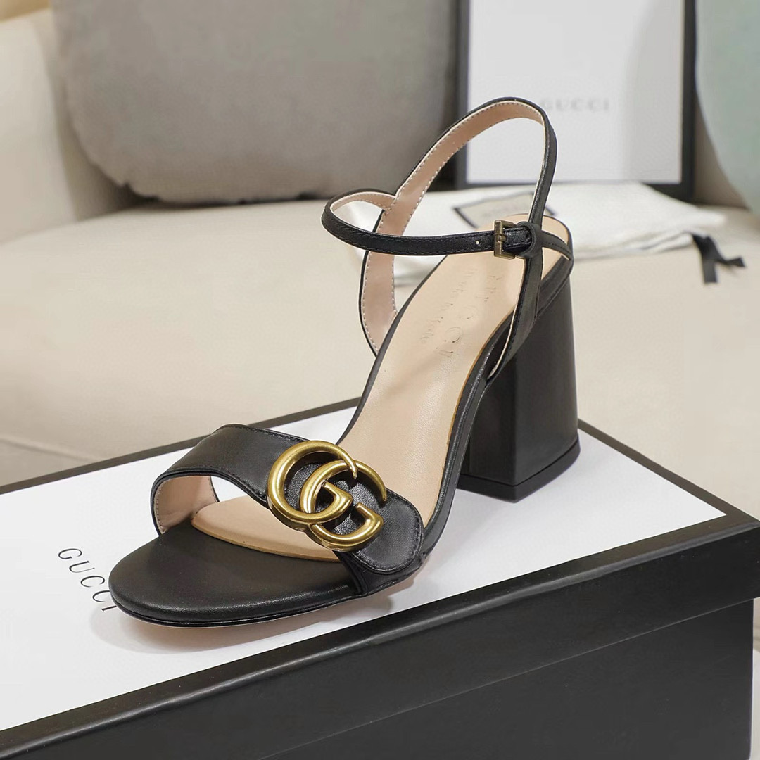 L NIGO Gucci Women's cowhide 7.5cm high heeled sandals Shoes