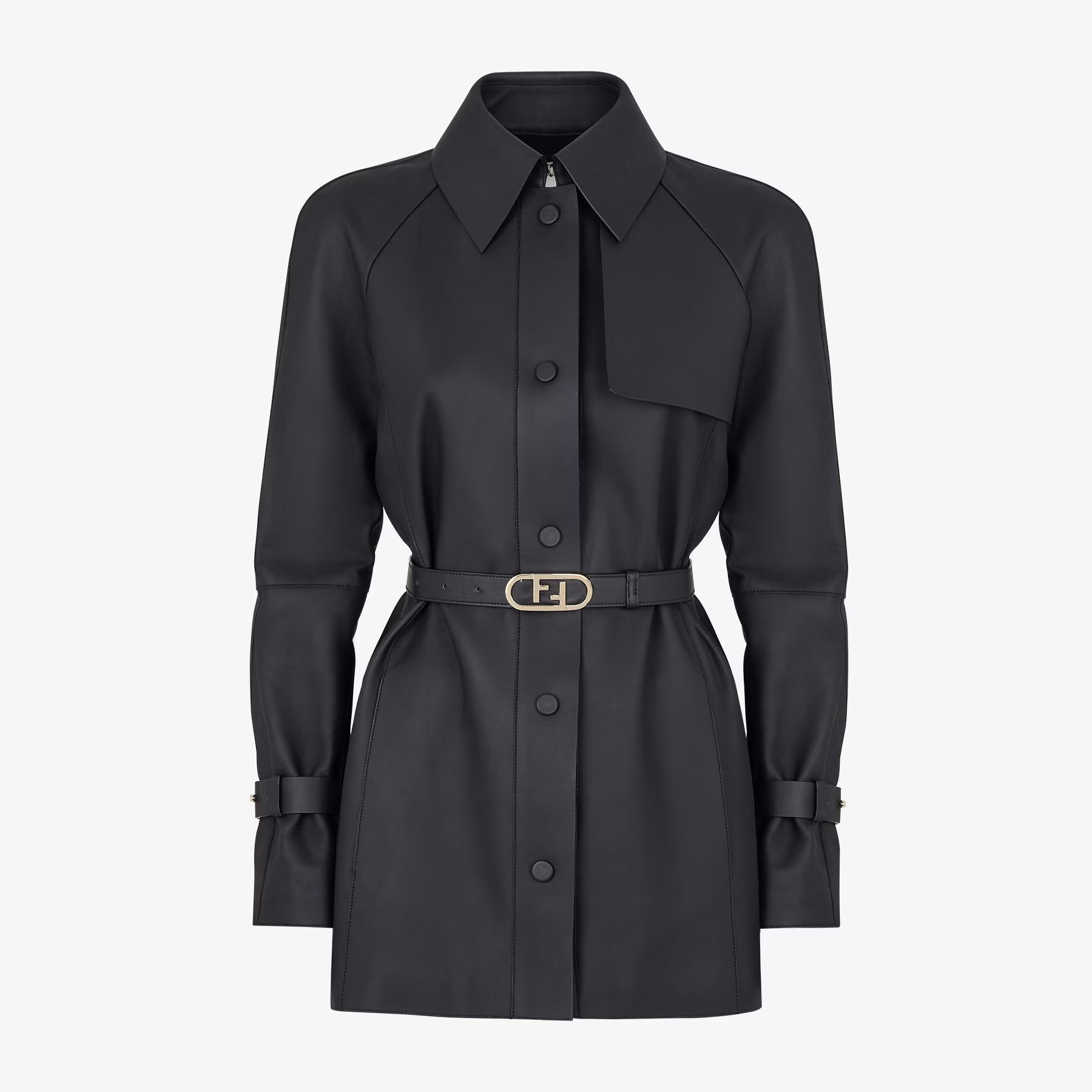 NIGO Fendi Women's Spring and Autumn Black Tie Belt Waist Single Breasted Slim Long Sleeve Sheepskin Jacket #nigo98466