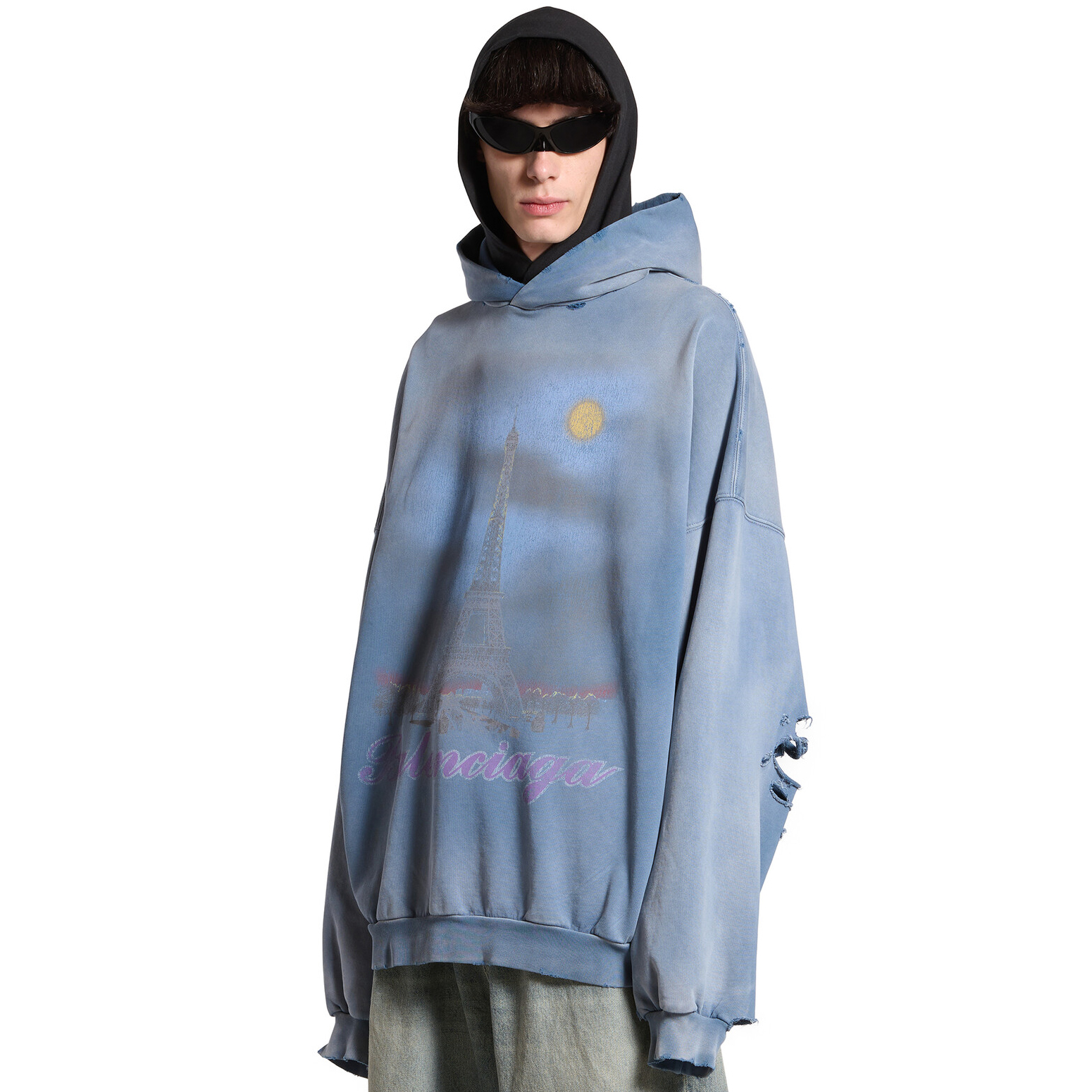 NIGO Balenciaga Paris Moon Hoodie Gradient Tattered Big Silhouette Hooded Sweatshirt Pullover #nigo98462