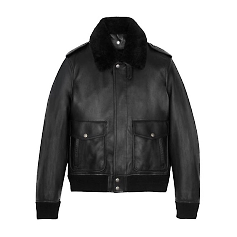 NIGO Saint Laurent Men's Winter Black Pilot Single Breasted Zipper Leather Jacket #nigo98459