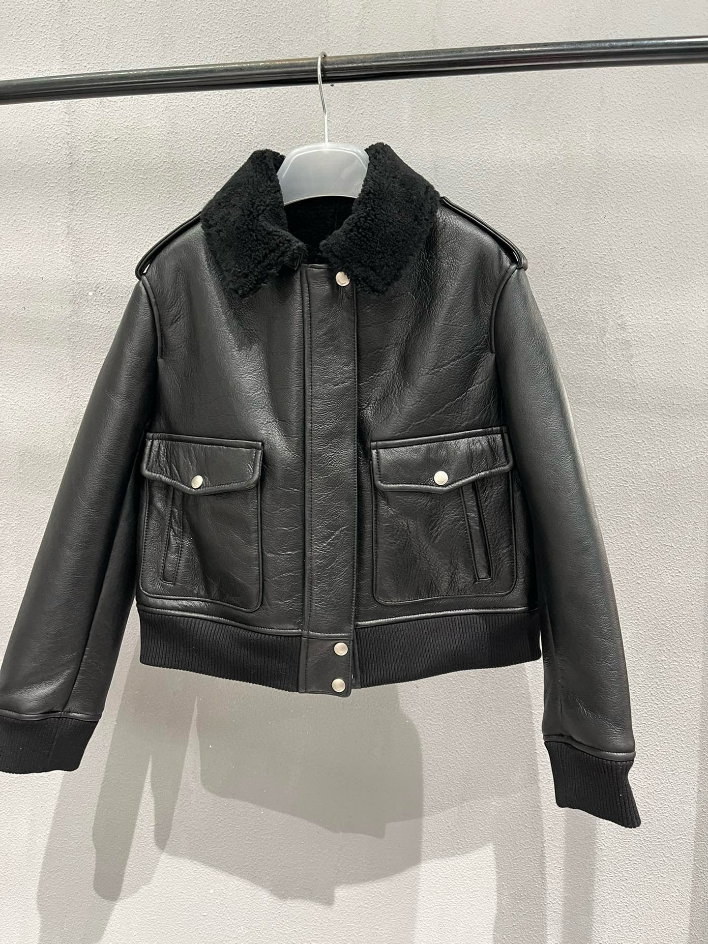 NIGO Saint Laurent Men's Winter Black Pilot Single Breasted Zipper Leather Jacket #nigo98459