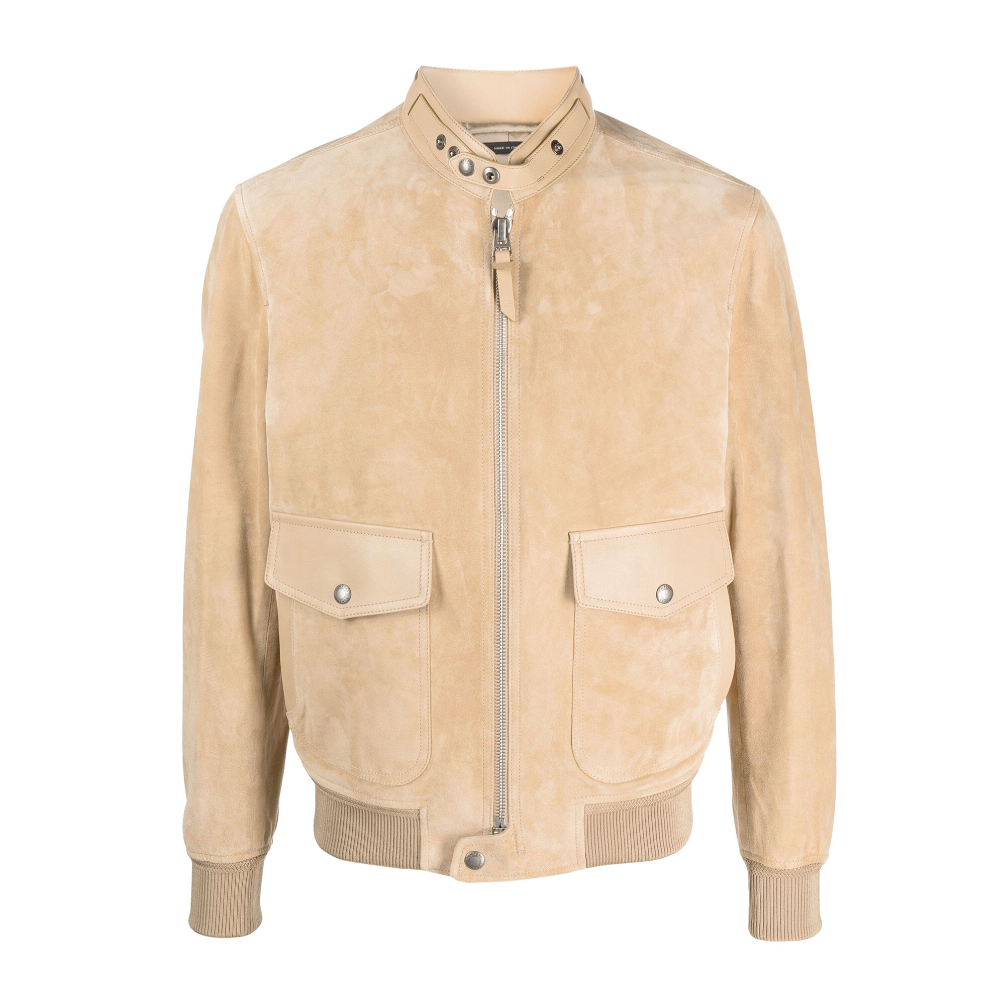 Nigo Tom Ford Men's Winter Khaki Stand Collar Zipper Long Sleeve Regular Fit Suede Pilot Jacket #nigo98472