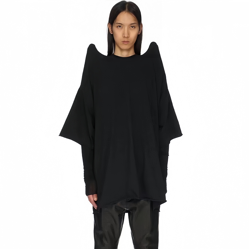 NIGO Rick Owens Women's Spring Summer Fashion High Street Trend Two Piece Tops Shoulder Padded Black and White Long Sleeve T-Shirt Ngvp #nigo7856