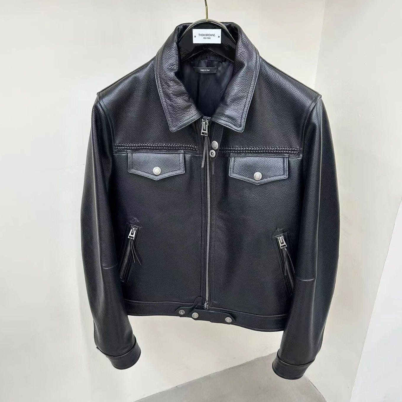 Nigo Tom Ford Men's Spring and Autumn Double Zipper Cowhide Lapel Long Sleeve Leather Jacket #nigo98476