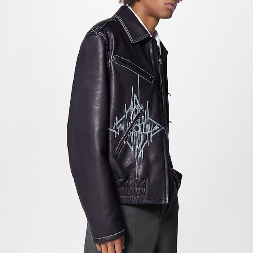 Nigo Louis Vuitton Men's Fall And Winter Zipper Decoration Lapel Zipper Drawstring Long Sleeved Cowhide Leather Jacket #nigo98479