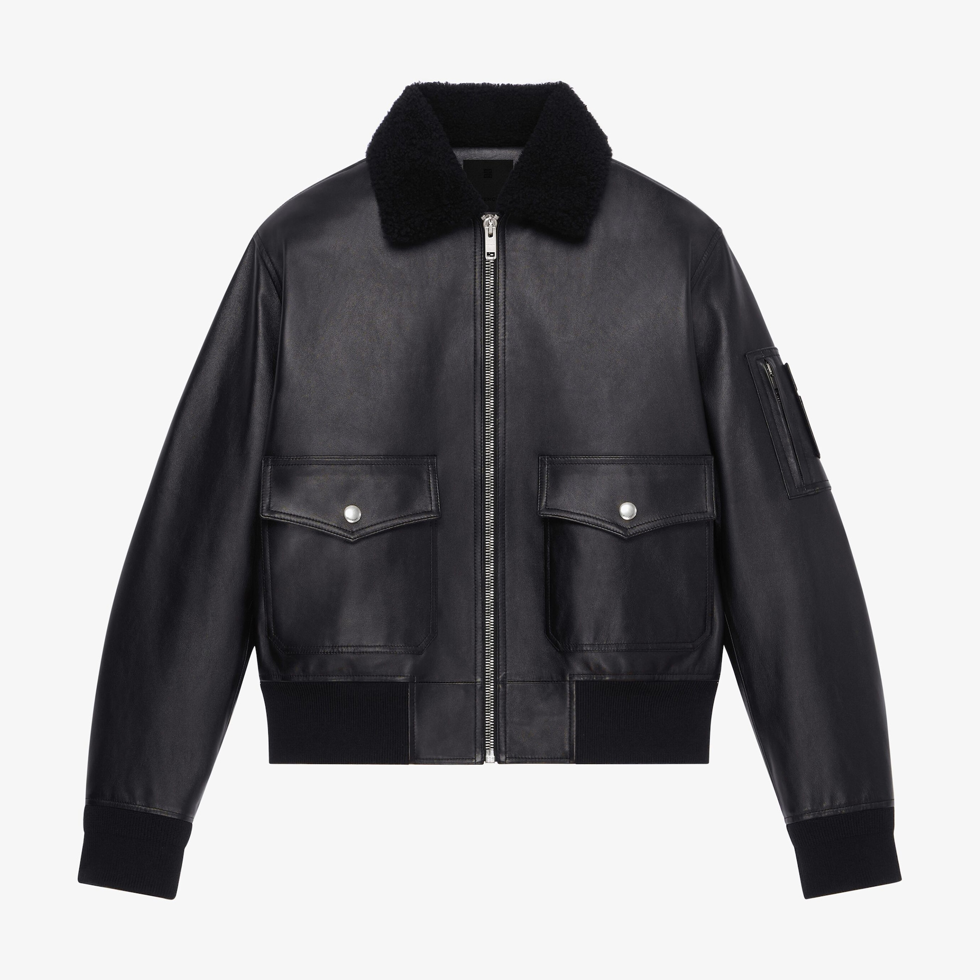 NIGO Givenchy Men's Winter Black Lamb Fur Collar Lapel Lambskin Leather Zipper Jacket #nigo98473