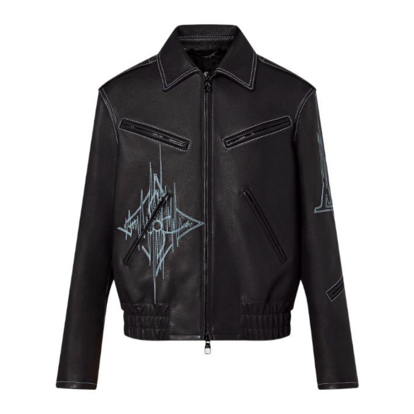 Nigo Louis Vuitton Men's Fall And Winter Zipper Decoration Lapel Zipper Drawstring Long Sleeved Cowhide Leather Jacket #nigo98479