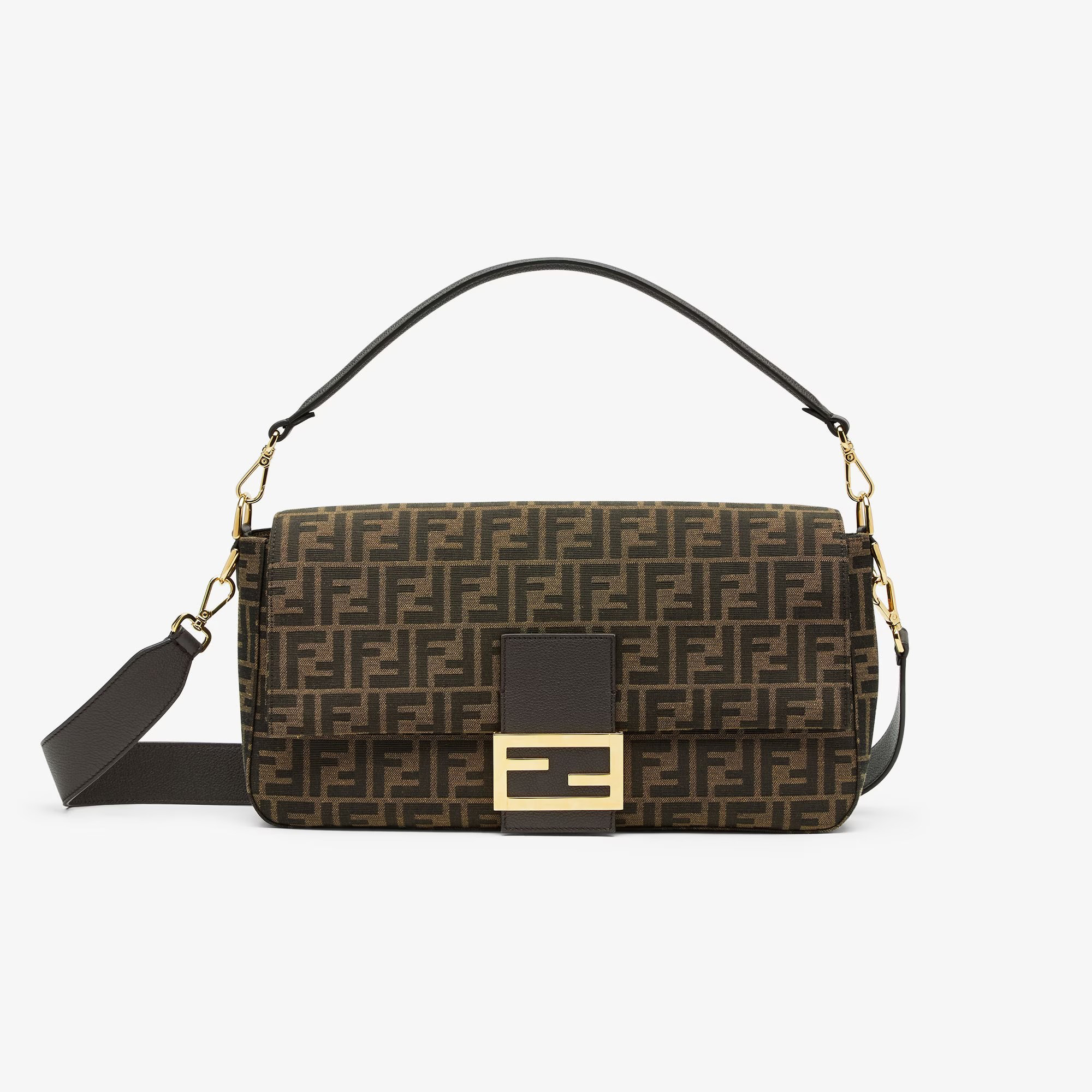 NIGO Fendi Women's Ladies Brown FF Printed Flap Magnetic Clasp Closure Jacquard Fabric Baguette Bag Shoulder Tote Handbag Bags #nigo98485