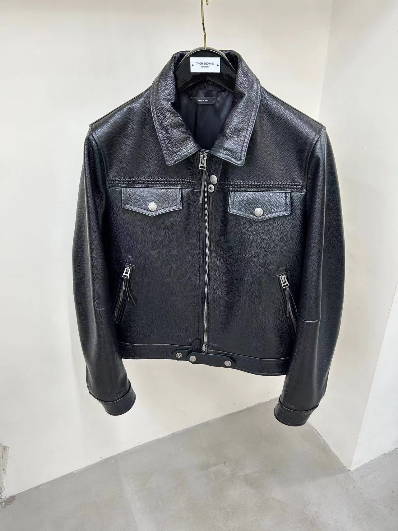 Nigo Tom Ford Men's Spring and Autumn Double Zipper Cowhide Lapel Long Sleeve Leather Jacket #nigo98476