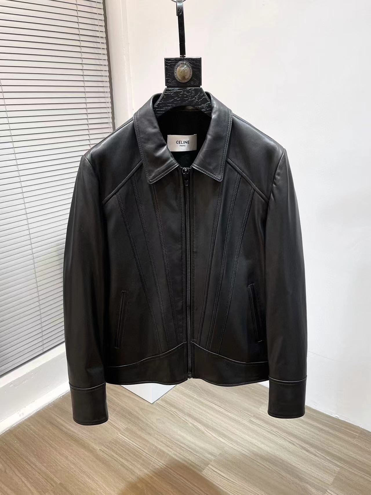 NIGO Celine Men's Fall And Winter Black Lapel Zipper Casual Lambskin Long Sleeve Jacket #nigo98469