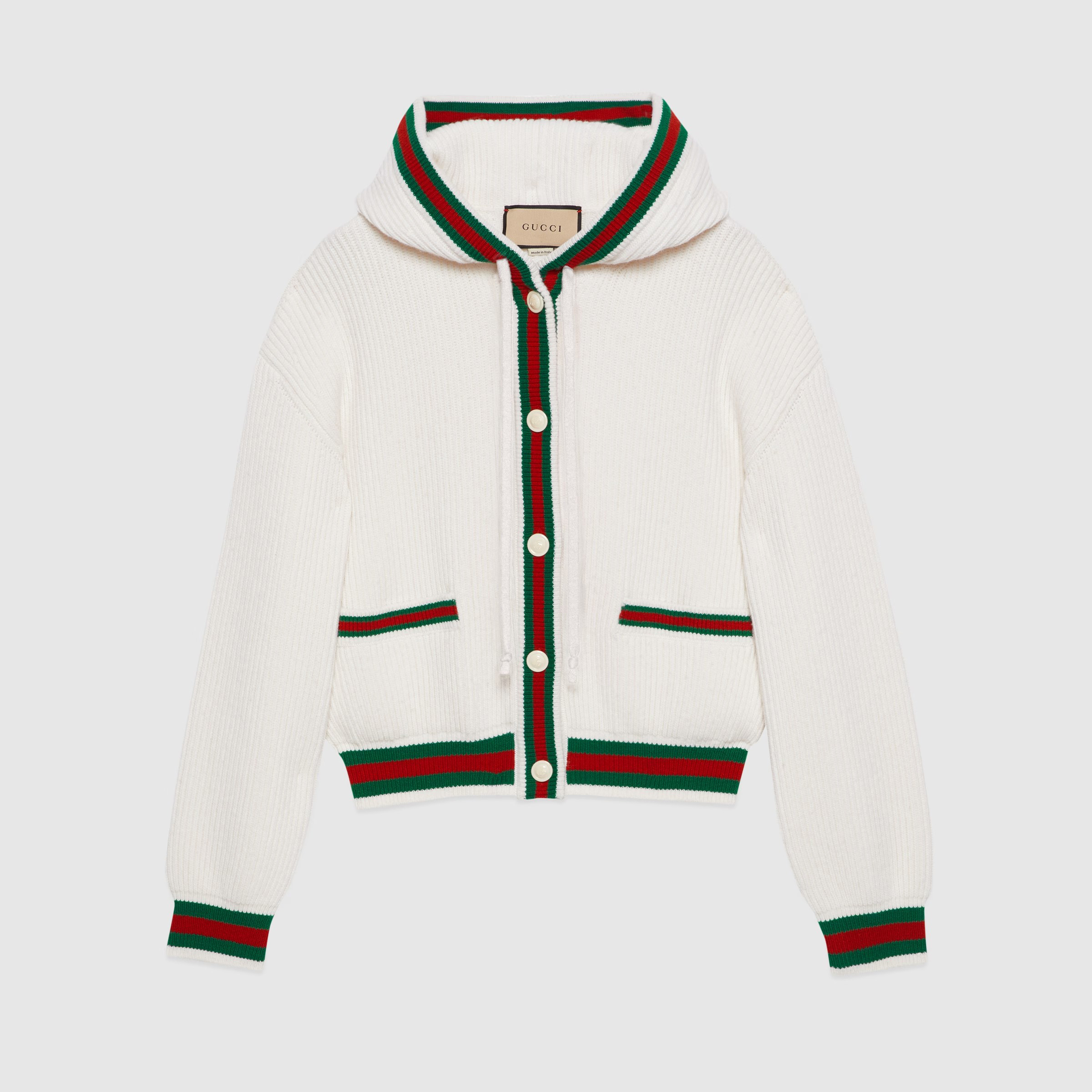NIGO Gucci Women's Spring And Autumn Striped Single Breasted Hooded Long Sleeve White Ribbed Knit Cardigan Ngvp #nigo7863