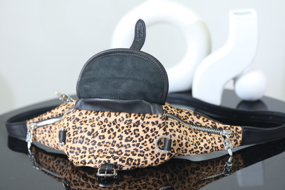 NIGO Chrome Hearts Men's And Women's Fashionable Leopard Print Horse Hair Patchwork Mini Waist Bag Casual Chest Bag #nigo98515