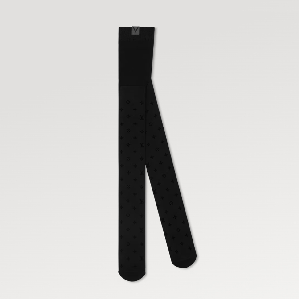 NIGO Louis Vuitton Women's Fashion Monogram Takeover Tights Black Print Flocking Stockings #nigo98518