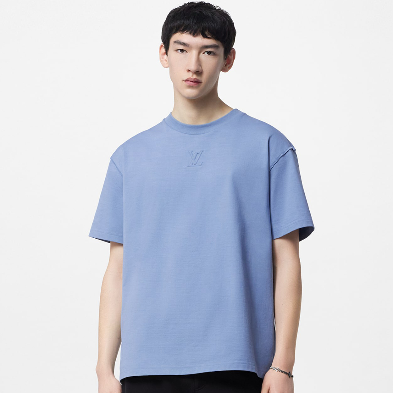 NIGO Louis Vuitton Men's And Women's Blue Embossed Logo Loose Round Neck Short Sleeve T-shirt #nigo98495