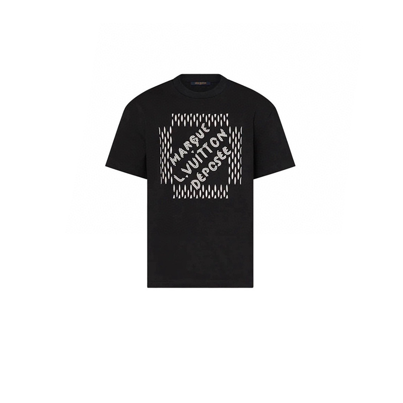 NIGO Louis Vuitton Men's Women's Spring And Summer Pearl Decoration Embroidery Black Casual Temperament Round Neck Short Sleeve Body Shirt #nigo98525