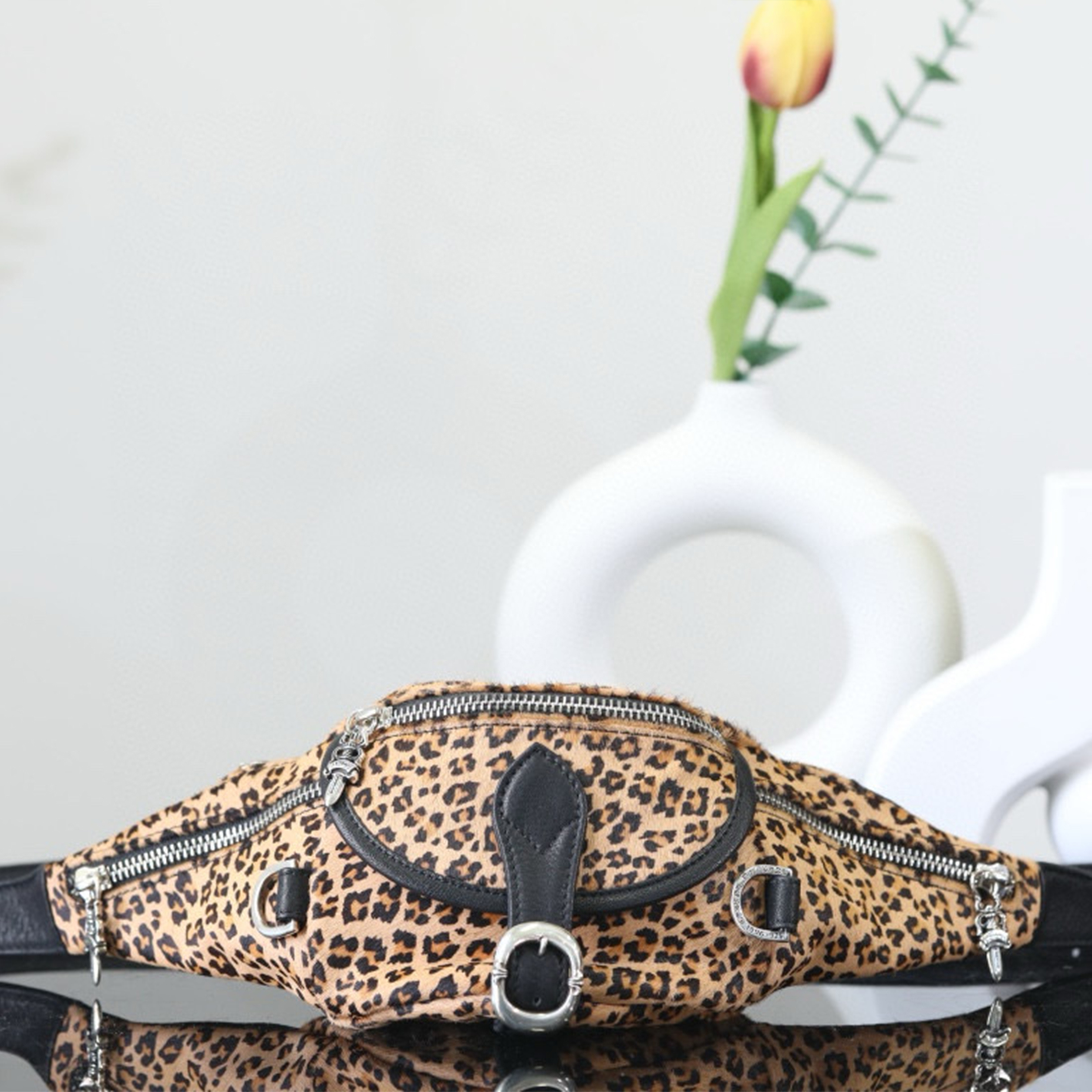 NIGO Chrome Hearts Men's And Women's Fashionable Leopard Print Horse Hair Patchwork Mini Waist Bag Casual Chest Bag #nigo98515