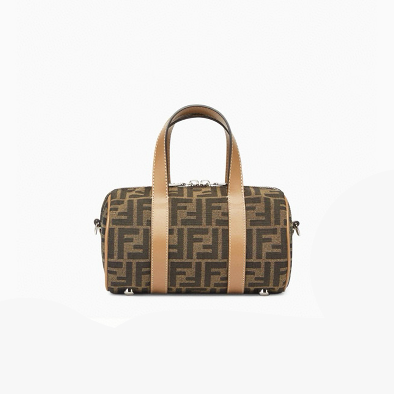 NIGO Fendi Men's Women's Mini Bowling Handbag Jacquard Logo Leather Brown Tote Crossbody Bag #nigo98522