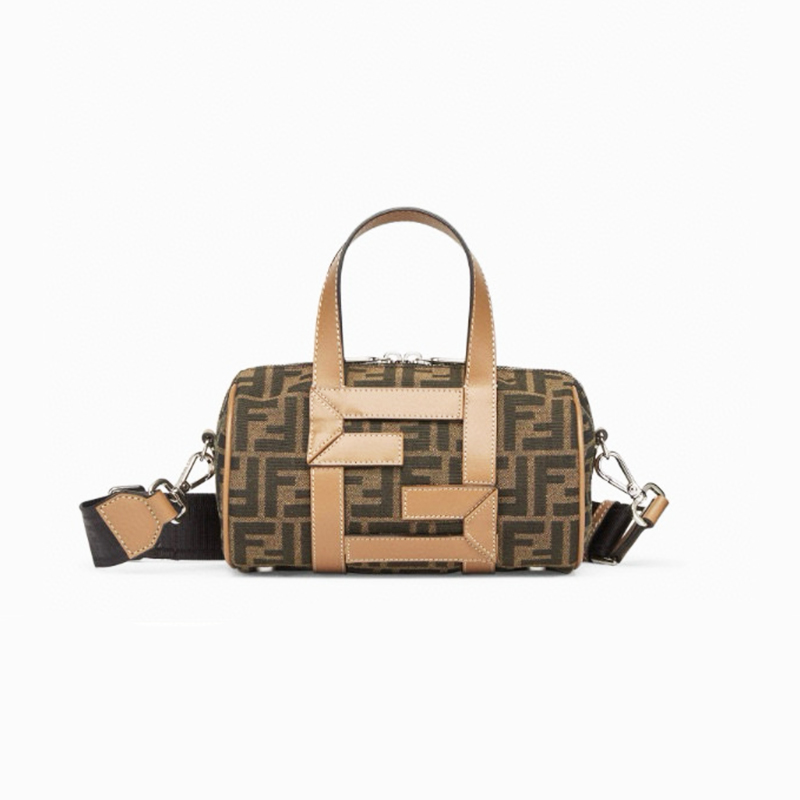 NIGO Fendi Men's Women's Mini Bowling Handbag Jacquard Logo Leather Brown Tote Crossbody Bag #nigo98522