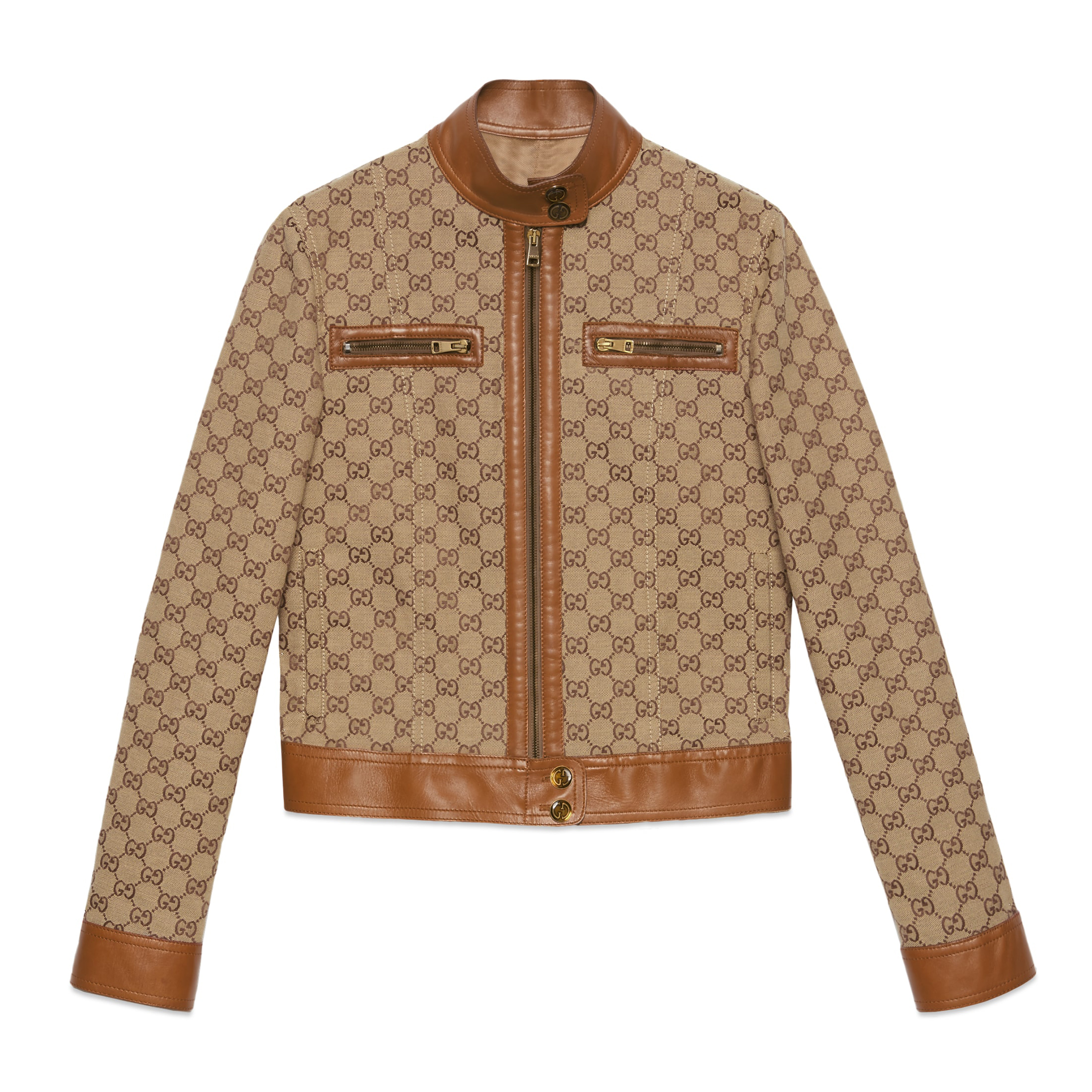 NIGO Gucci Women's Autumn Winter Khaki Leather Tumbled GG Canvas Jacket Shorts Pants Suit Set #nigo98491