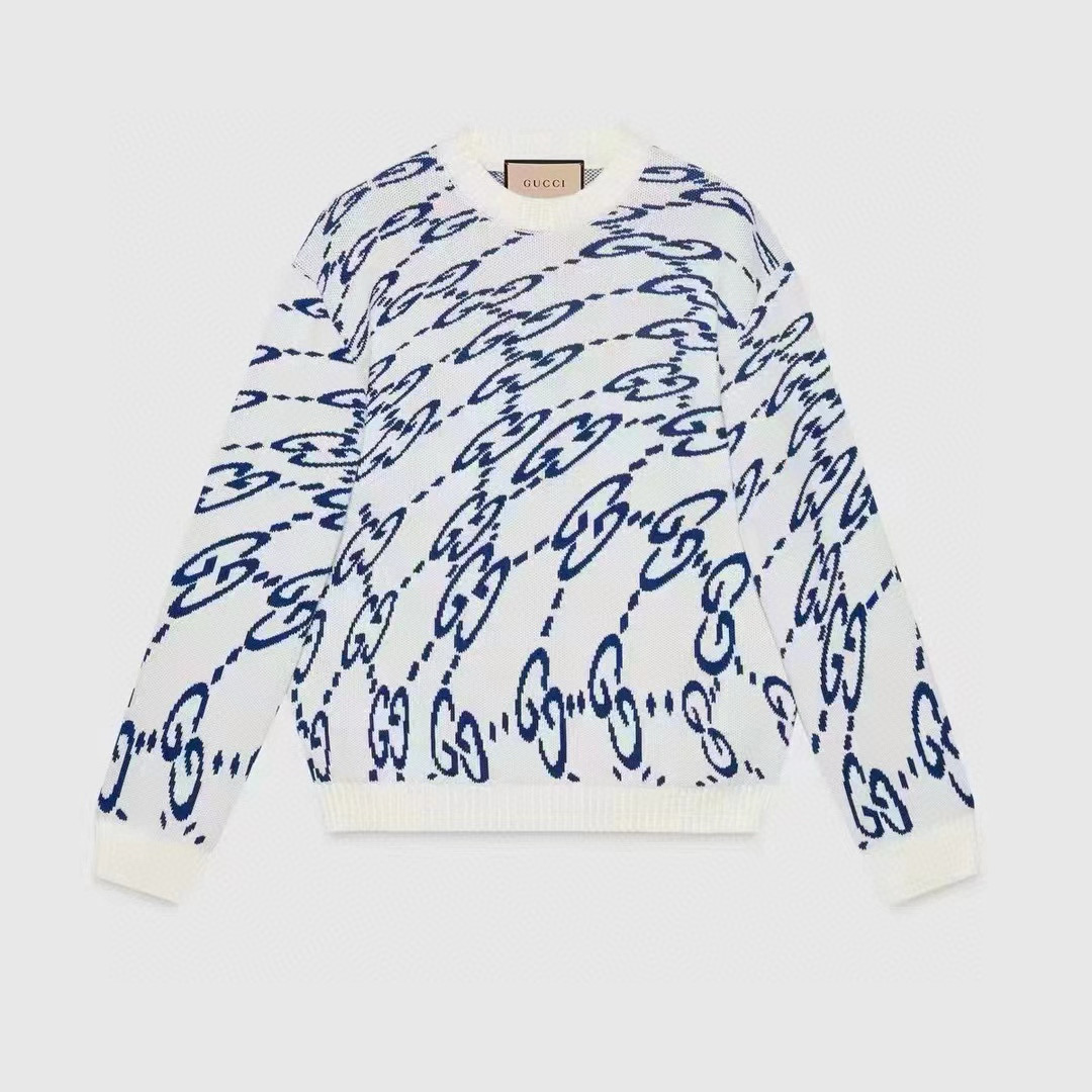 NIGO Gucci Men's Spring & Autumn Colorblocking Wavy Letter Logo Round Neck Long Sleeve Pullover Knit Sweater #nigo98523