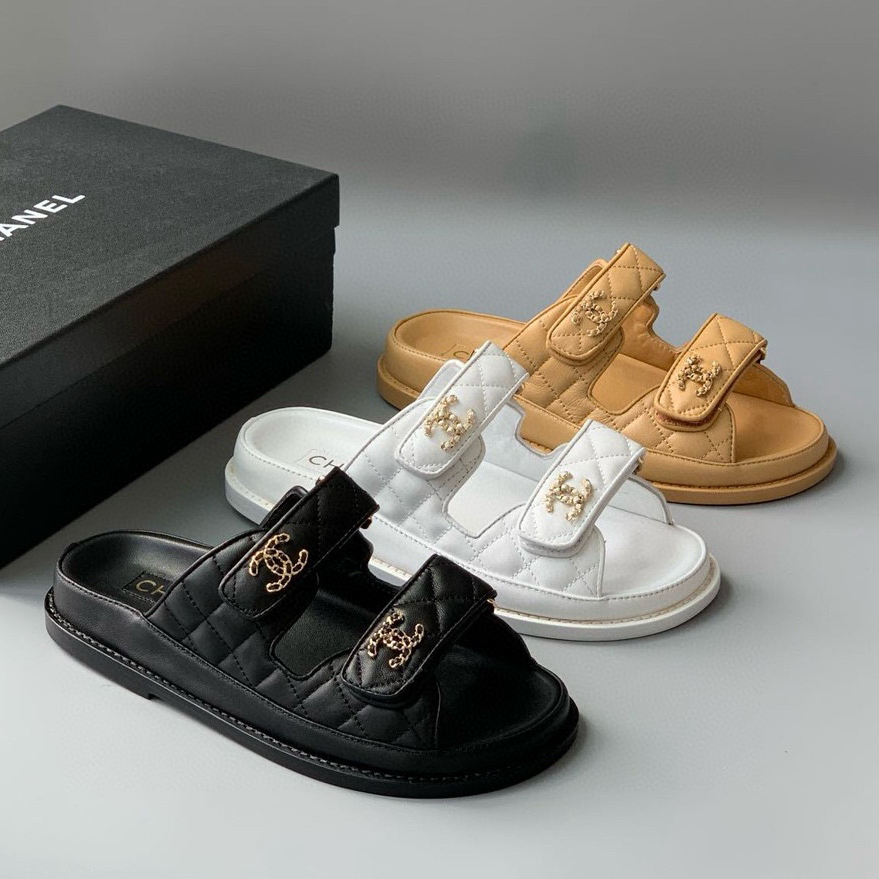 NIGO Chanel Women's Summer Solid Color Velcro Lambskin Sandals Slippers Shoes #nigo98538