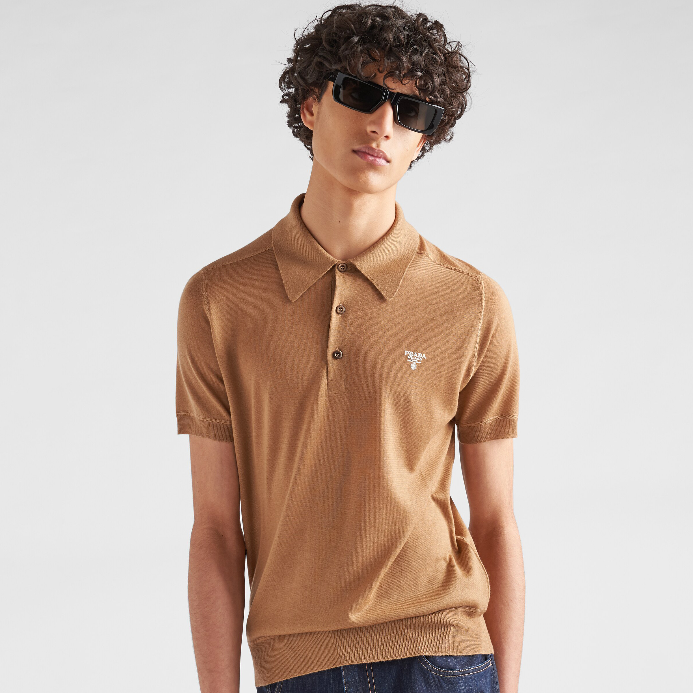 NIGO Prada Men's Summer Solid Color Embroidered Logo Wool Knit Polo Shirt Short Sleeve T-Shirt #nigo98532