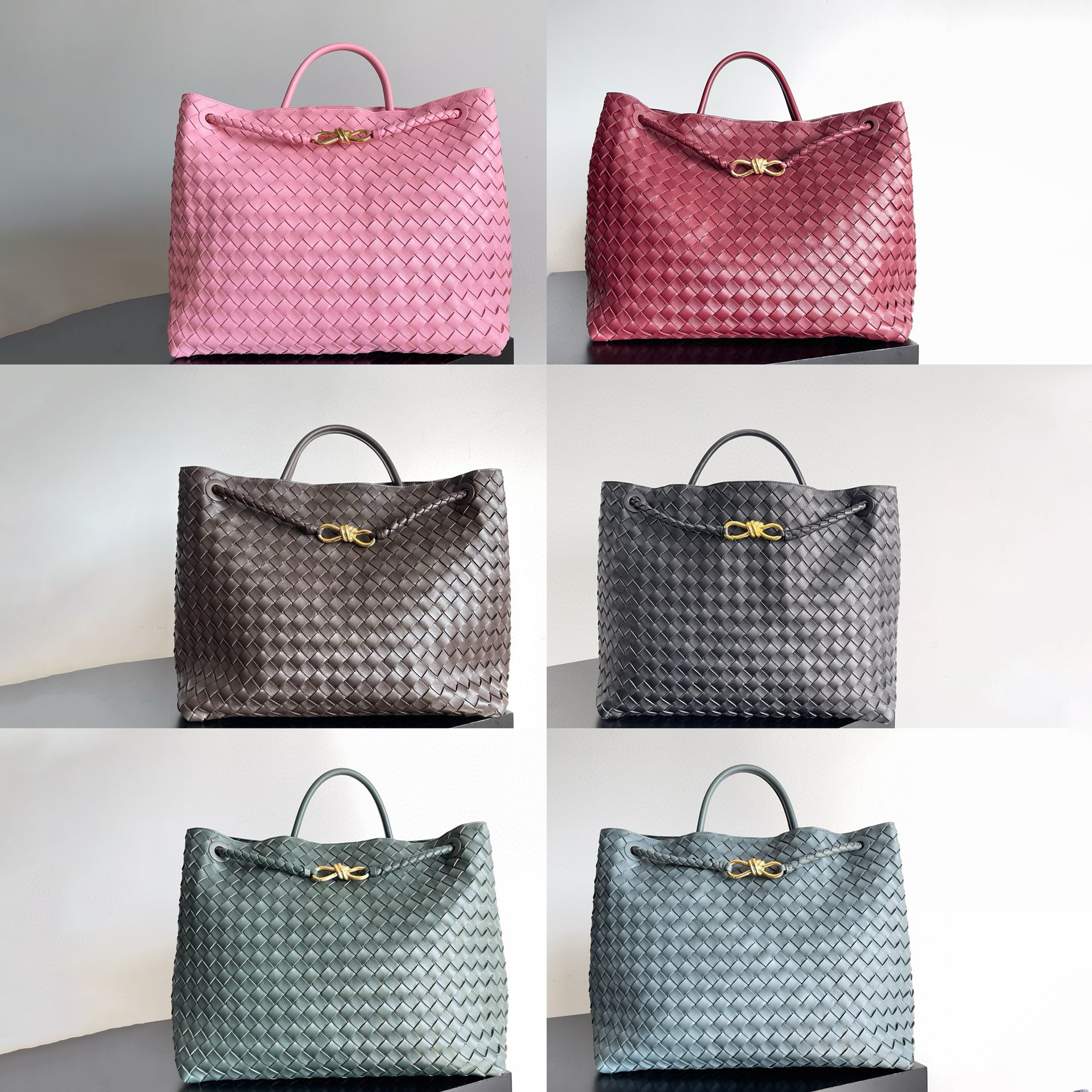 NIGO Bottega Veneta Women's Andiamo Woven Solid Color Magnetic Clasp Closure Sheepskin Tote Bag Bags #nigo98535