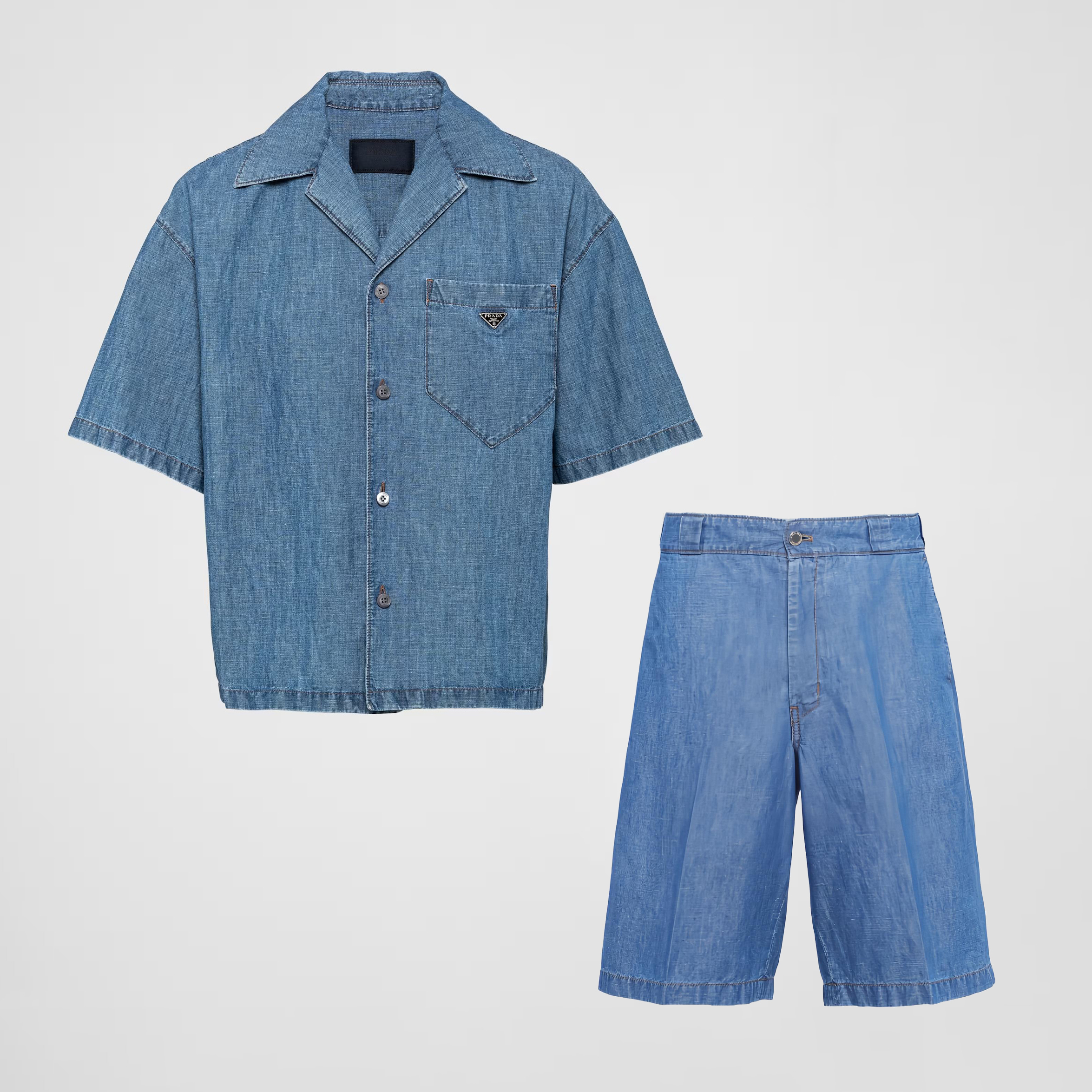 NIGO Prada Men's Summer Blue Lapel Single Breasted Short Sleeve Denim Shirt Jacket Shorts Set Suit #nigo98554