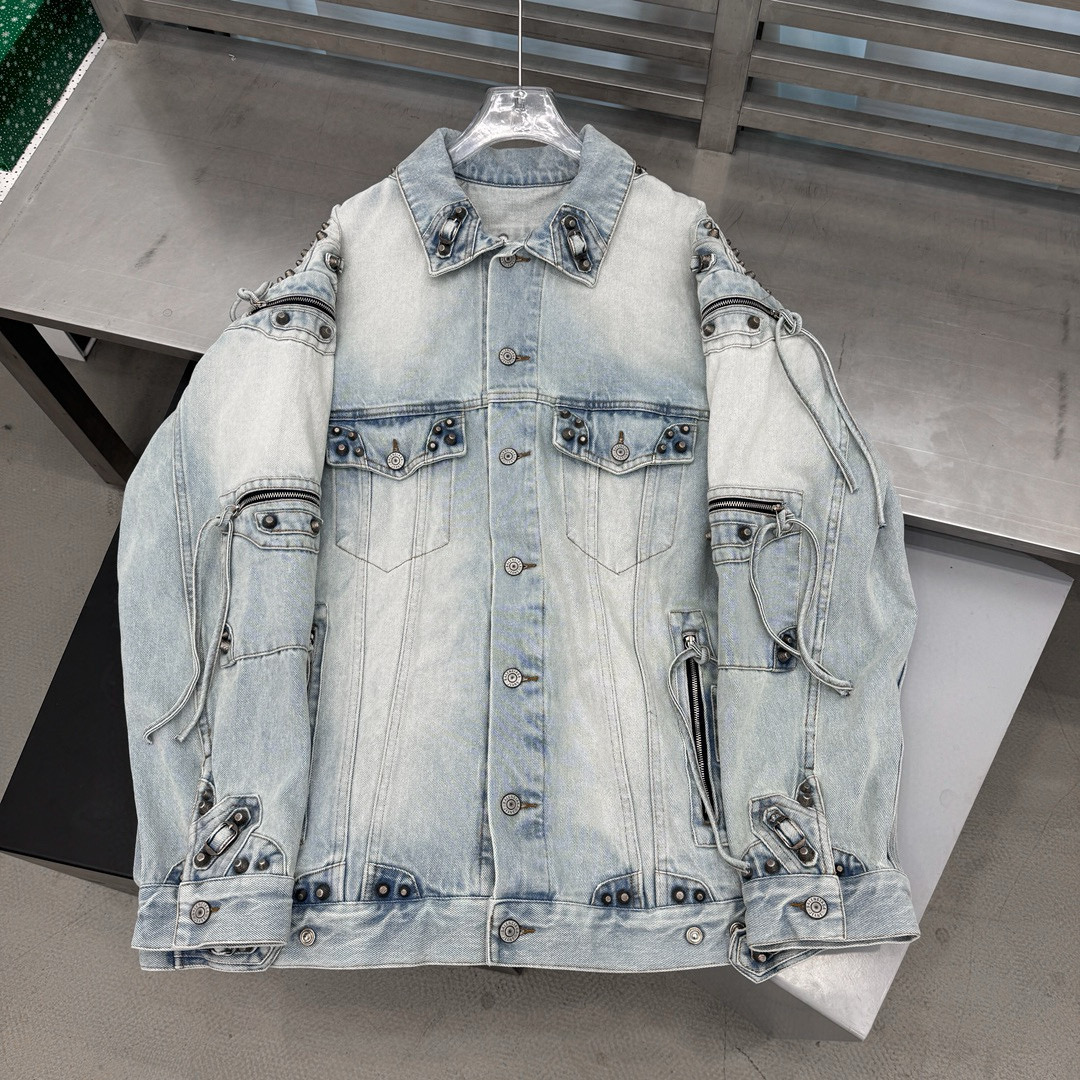 NIGO Balenciaga Men's Women's Spring and Autumn High Street Metal Button Two Color Vintage Gradient Washed Loose Cowboy Collar Button Jacket Ngvp #nigo7879