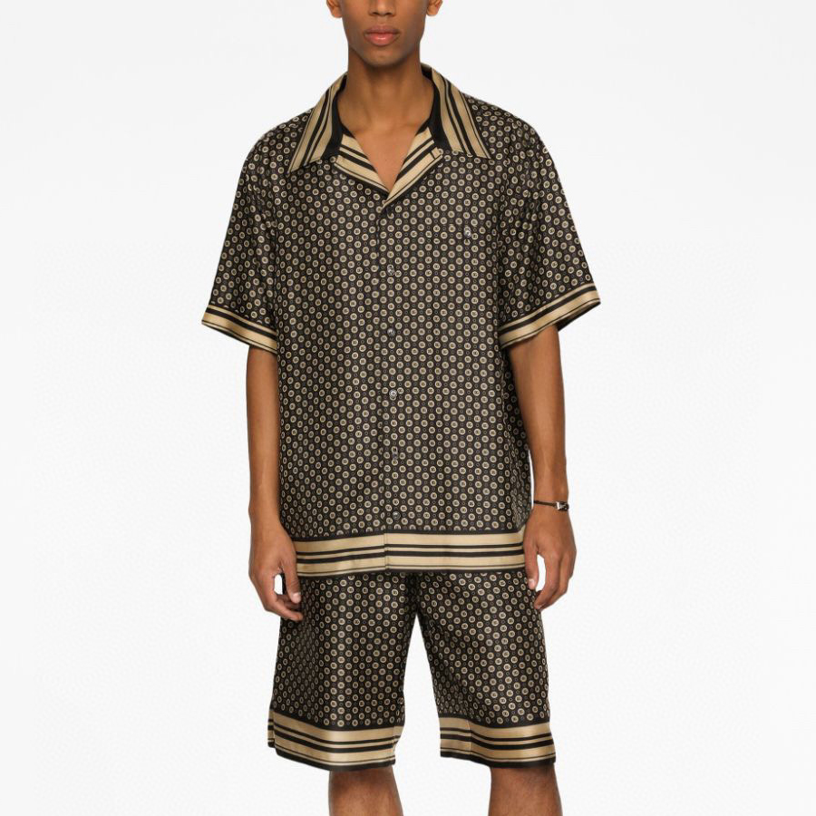 NIGO Dolce&Gabbana Men's Summer Black Gold Logo Print Short Sleeve Shirt Shorts Set Suit #nigo98555