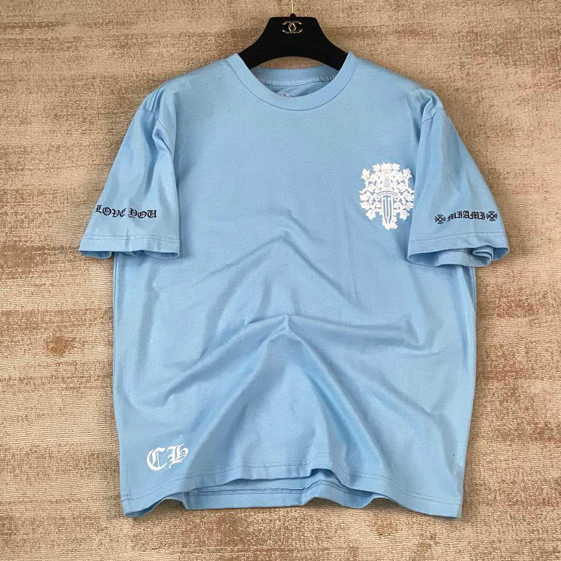 NIGO Chrome Hearts Men's and Women's Summer Blue Cotton Round Neck Loose Fit Short Sleeve T-shirt #nigo98569