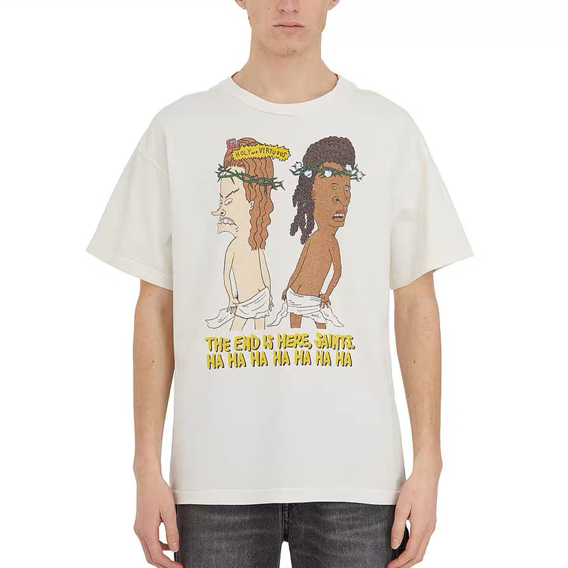 NIGO Saint Michael Men's Summer Solid Color Character Printed Round Neck Loose Aged Cotton Short Sleeve T-Shirt Ngvp #nigo7919