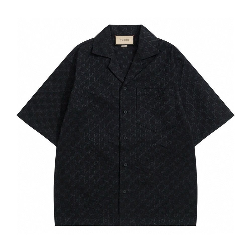 NIGO Gucci Men's Summer Black Full Printed Linen Short Sleeve Lapel Cotton Shirt Stretch Shorts Suit Set #nigo98562