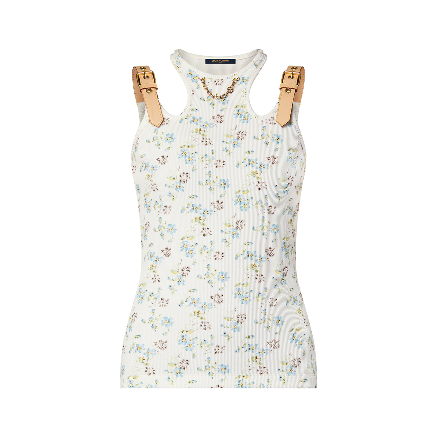 NIGO Louis Vuitton Women's Summer Floral Printed Leather Buckle Suspenders Belt White Tank Top #nigo98558