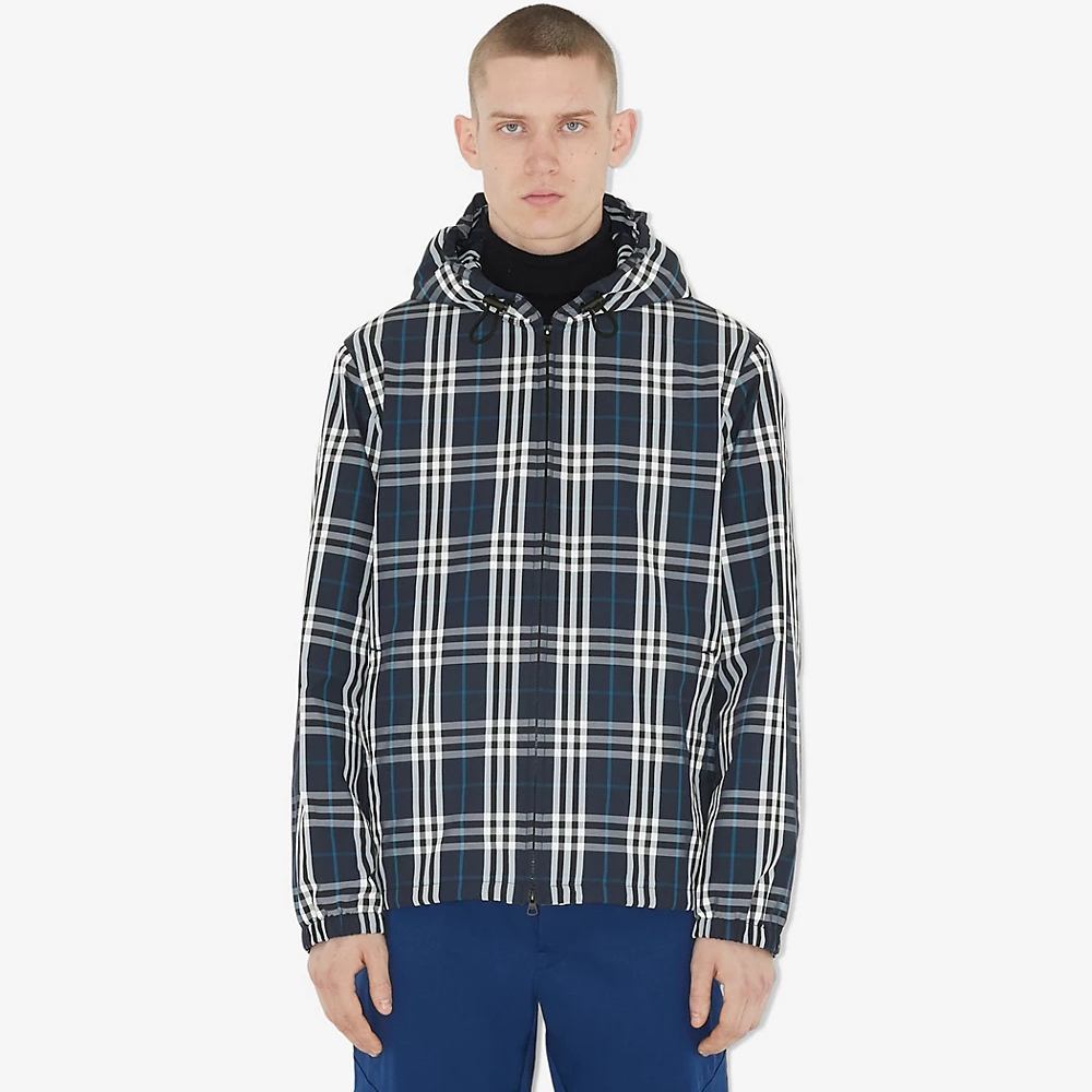 NIGO Burberry Men's Spring and Autumn Blue Plaid Hooded Zipper Long Sleeve Jacket #nigo98568