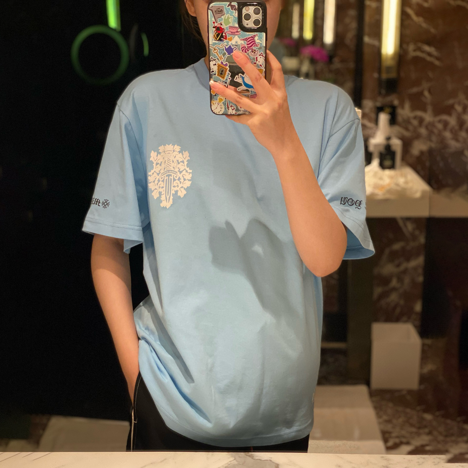 NIGO Chrome Hearts Men's and Women's Summer Blue Cotton Round Neck Loose Fit Short Sleeve T-shirt #nigo98569