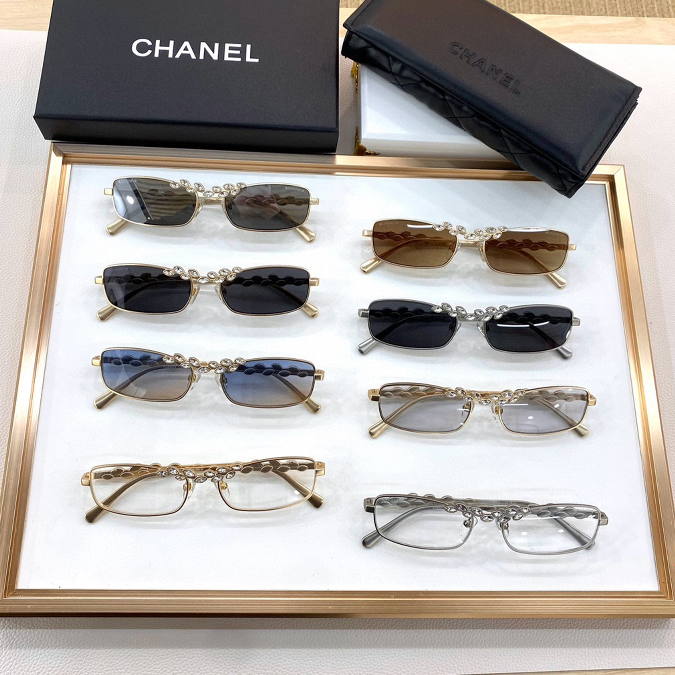 NIGO Chanel Men's And Women's Trendy Retro Rectangular Frame Sunglasses With Wheat Ear Metal Inlaid Diamond Sunglasses Ngvp #nigo7923