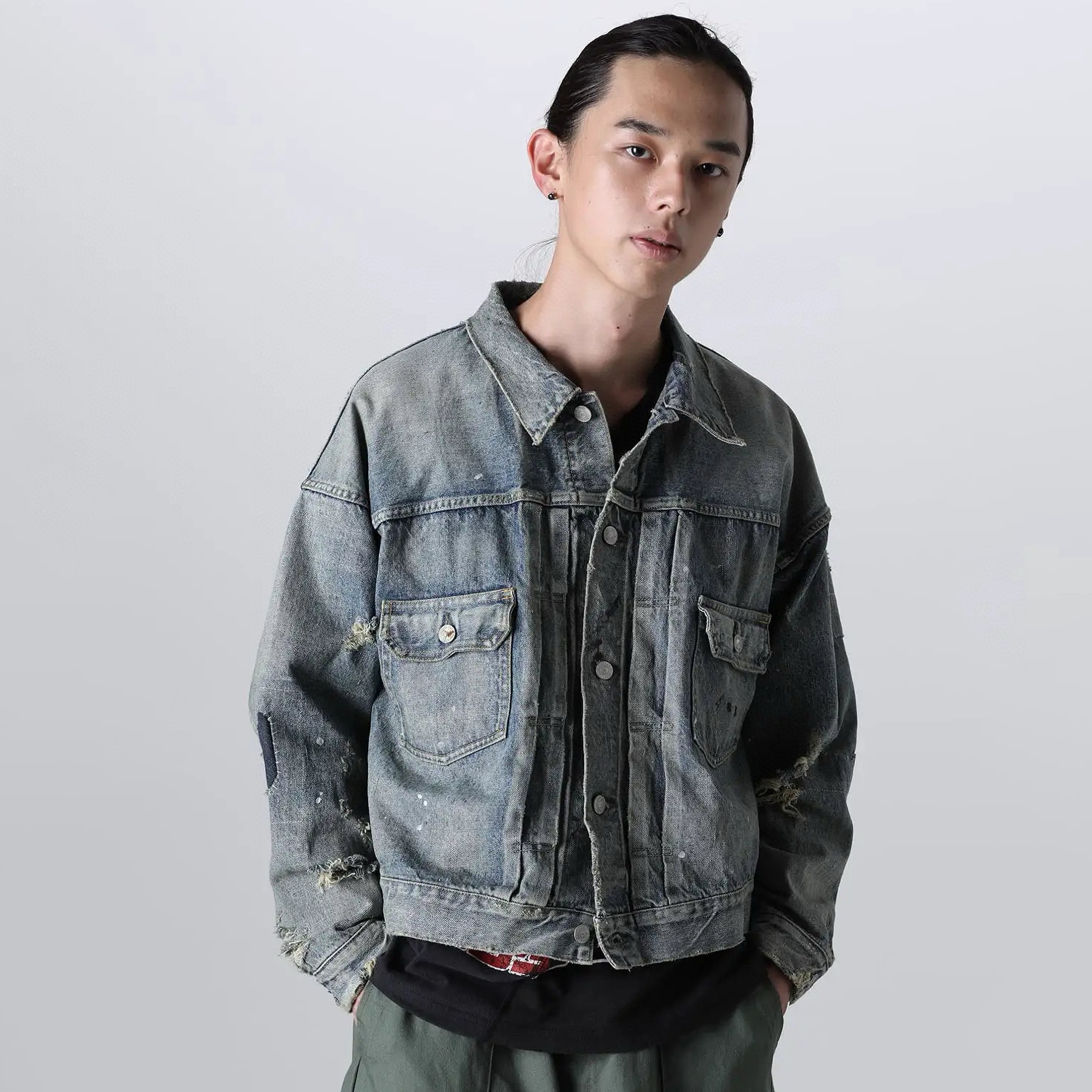 NIGO Saint Michael Men's Spring And Autumn Washed Blue Distressed Vintage Lapel Loose Long Sleeved Denim Jacket Ngvp #nigo7888