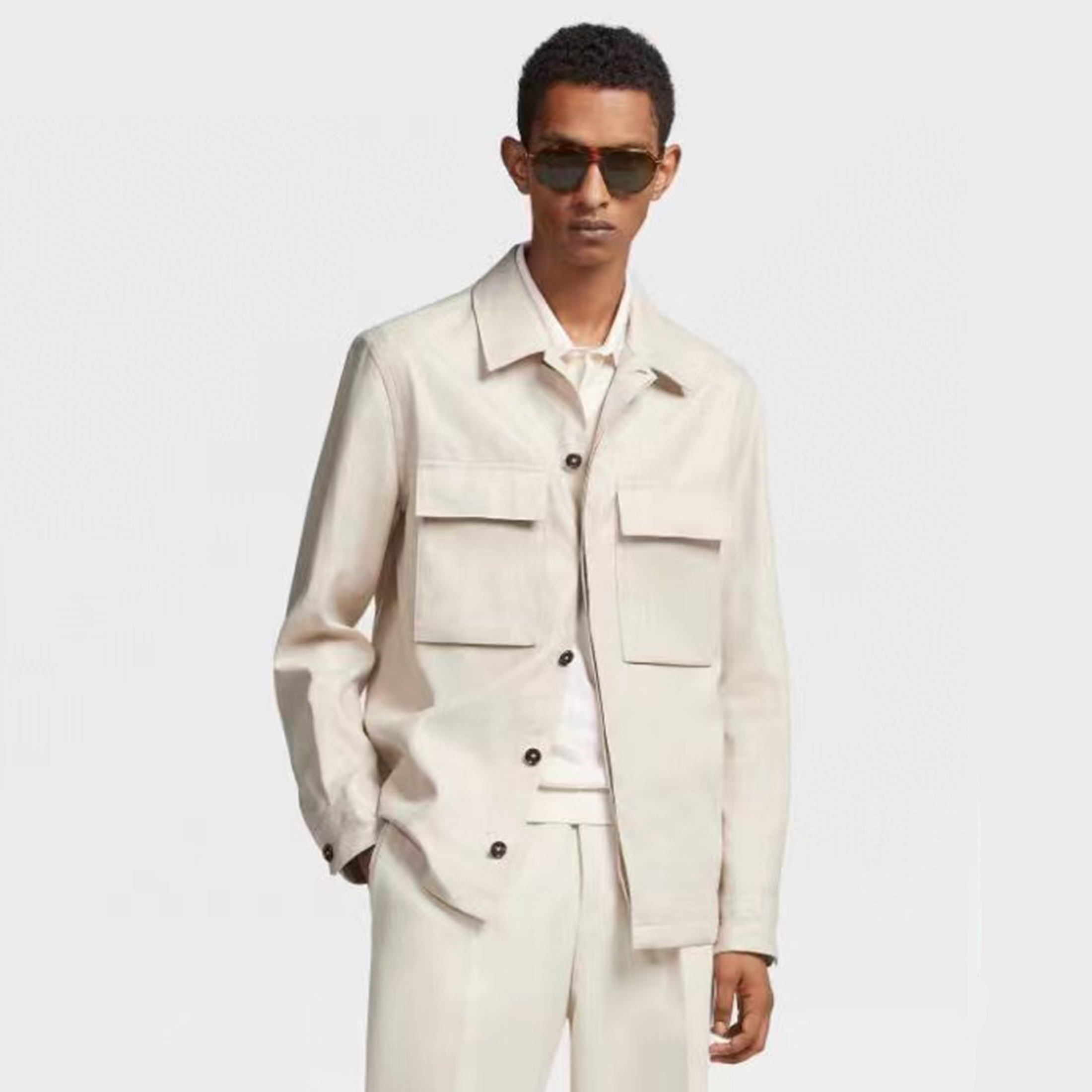 NIGO Ermenegildo Zegna Men's Spring & Autumn Multi-Pocket Cotton & Linen Lapel Solid Color Workwear Casual Jacket Ngvp #nigo98582