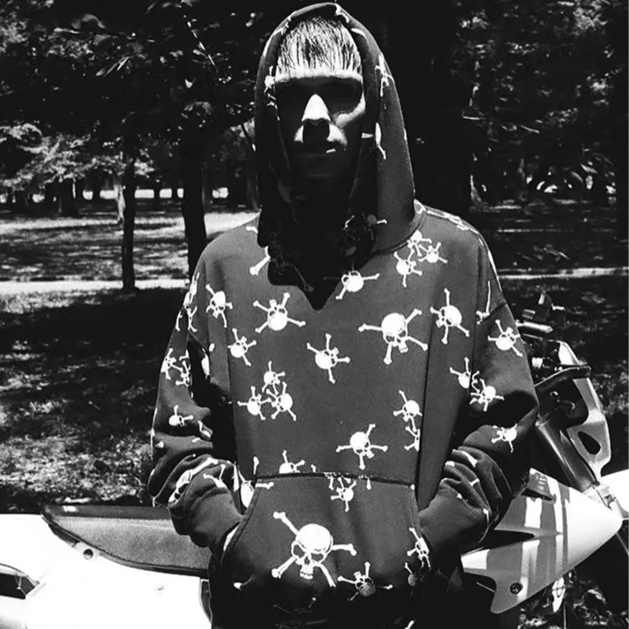 NIGO Saint Michael Men's Spring And Autumn Skull Print Long Sleeve Black Cotton Hooded Sweatshirt Ngvp #nigo7944