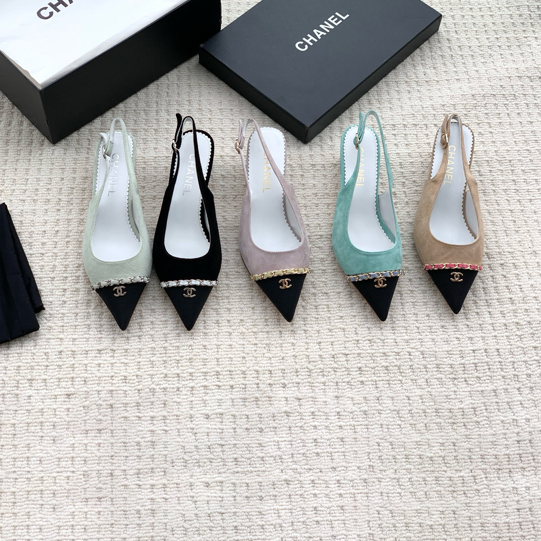 NIGO Chanel Women's Summer Suede Fabric Buckle Pointed Toe Chunky Root High Heels 4.5cm Shoes #nigo98588