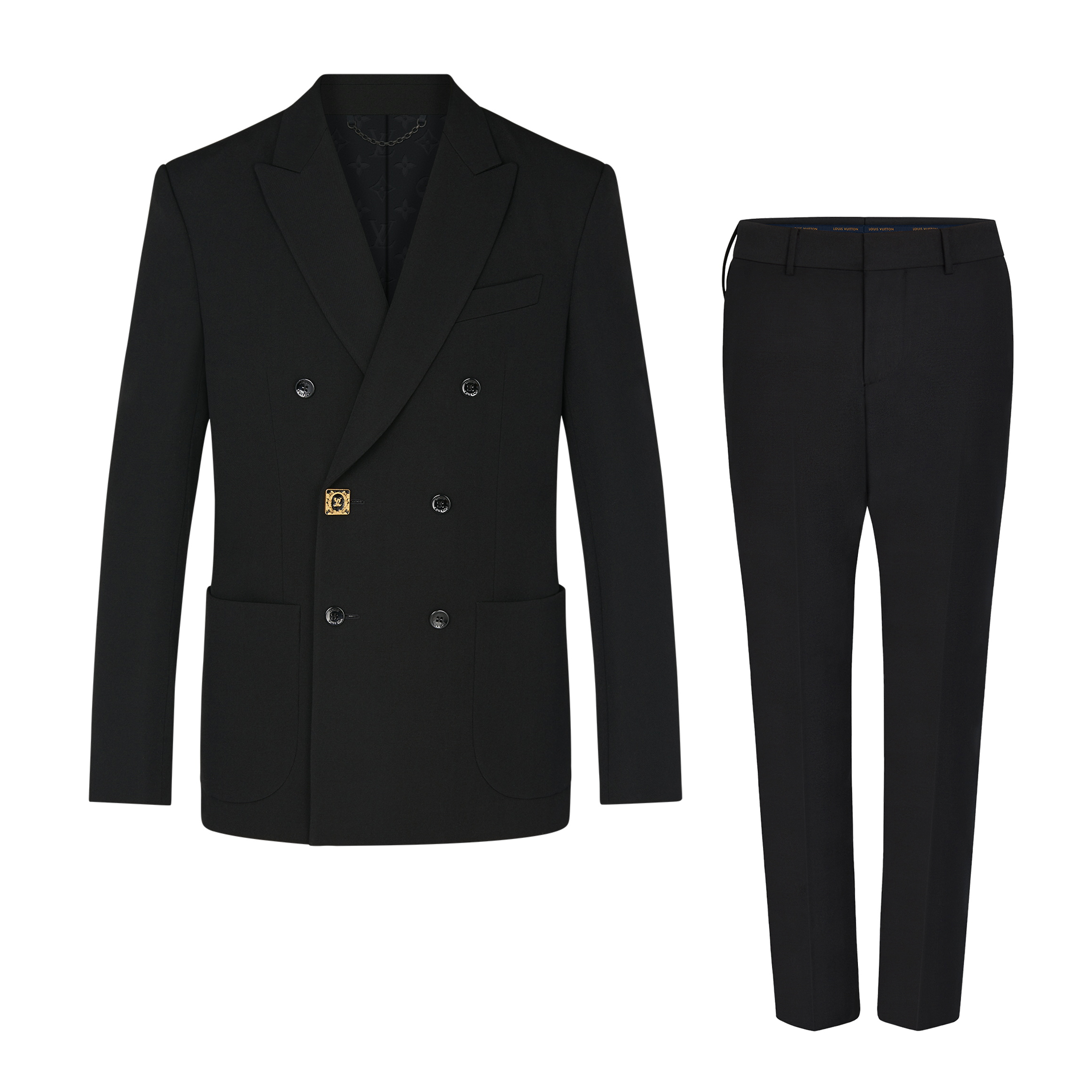 NIGO Louis Vuitton Men's Spring And Fall Black Wool Twill Double Breasted Blazer Jacket Casual Pants Suit Set #nigo98626