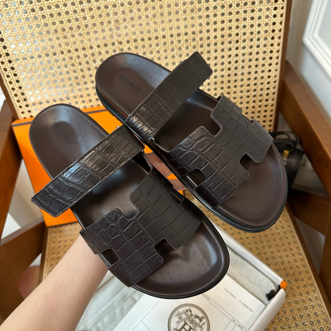 NIGO Hermes Men's Simple Comfortable Velcro Casual Leather Sandals Slippers Shoes #nigo98613