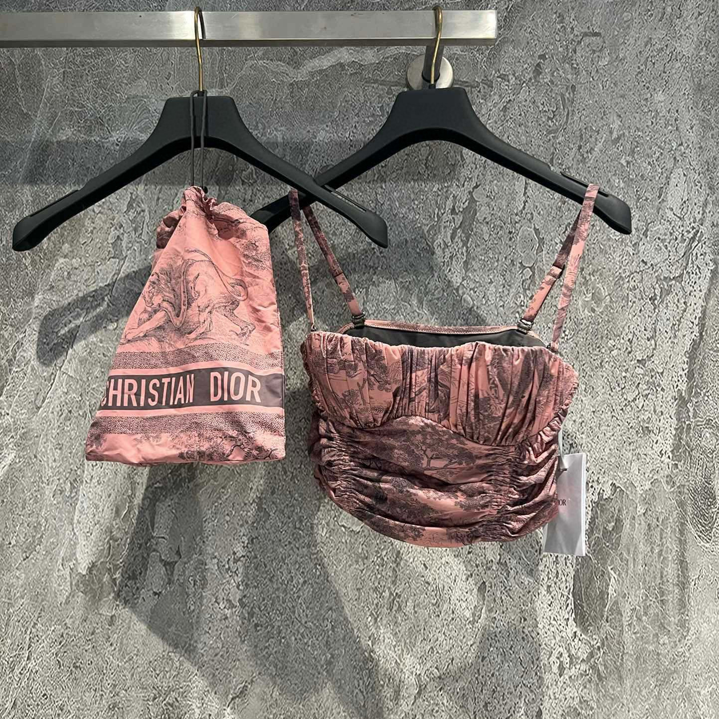 NIGO Dior Women's Summer Pink Animal Print Ruched Bra Swimsuit Top #nigo98625