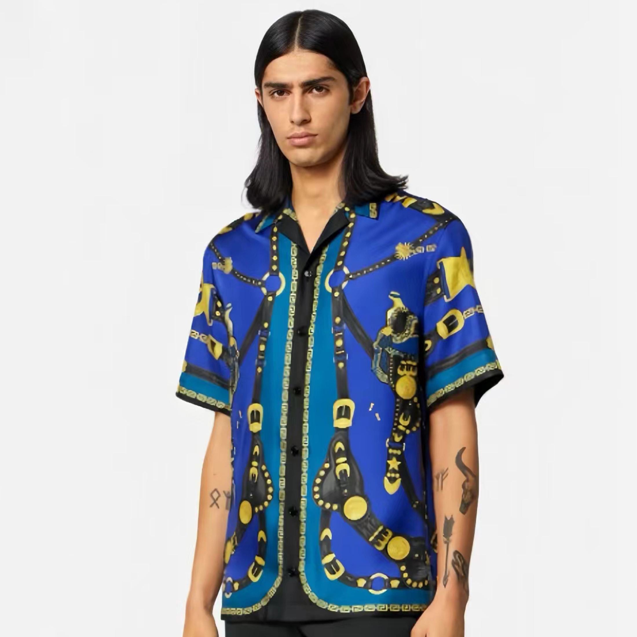 NIGO Versace Men's Summer Fashion Lapel Single Breasted Short Sleeve Medusa Saddle Silk Shirt Ngvp #nigo7951