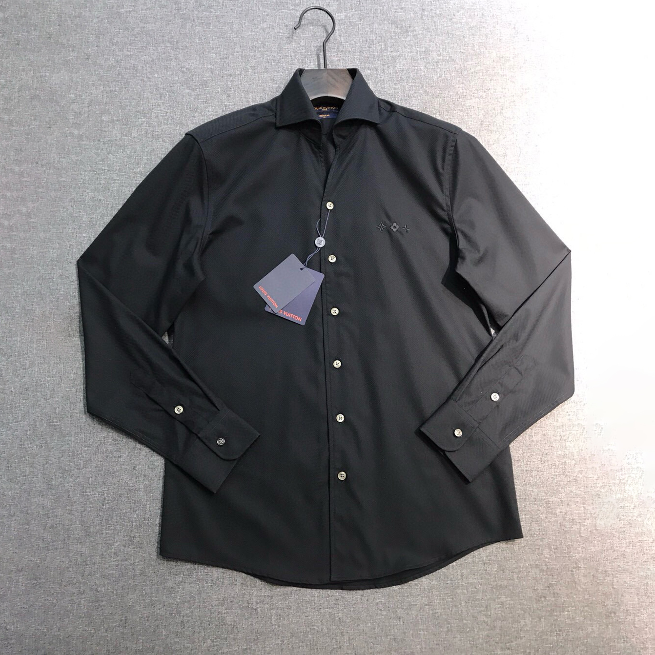 NIGO Louis Vuitton Men's Spring and Autumn Embroidered Logo Black Cotton Single Breasted Lapel Long Sleeve Shirt #nigo98614