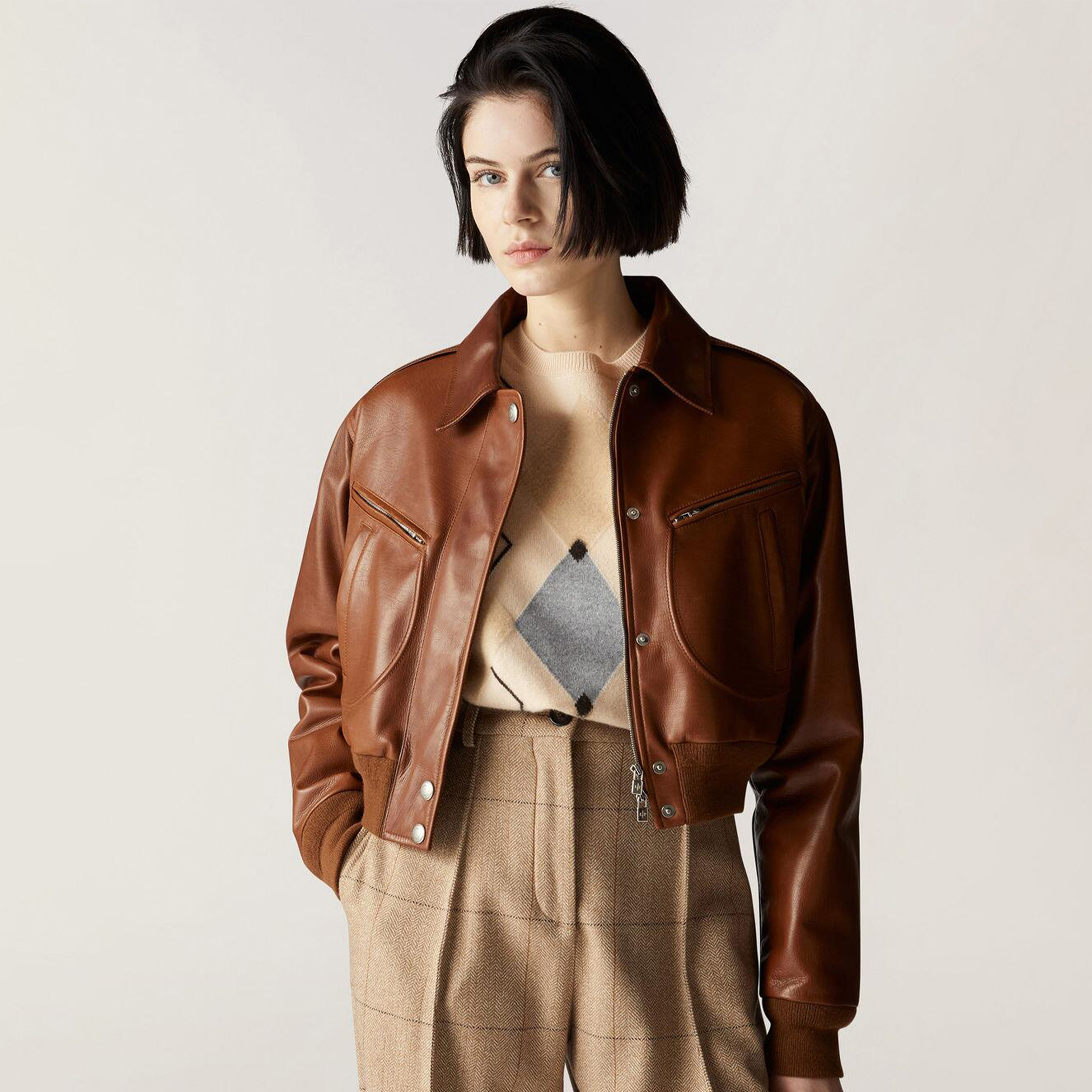 NIGO Loro Piana Women's Spring And Autumn Fashion Retro Solid Color Lapel Zipper Long Sleeve Sheepskin Roldan Bomber Jacket Ngvp #nigo6647