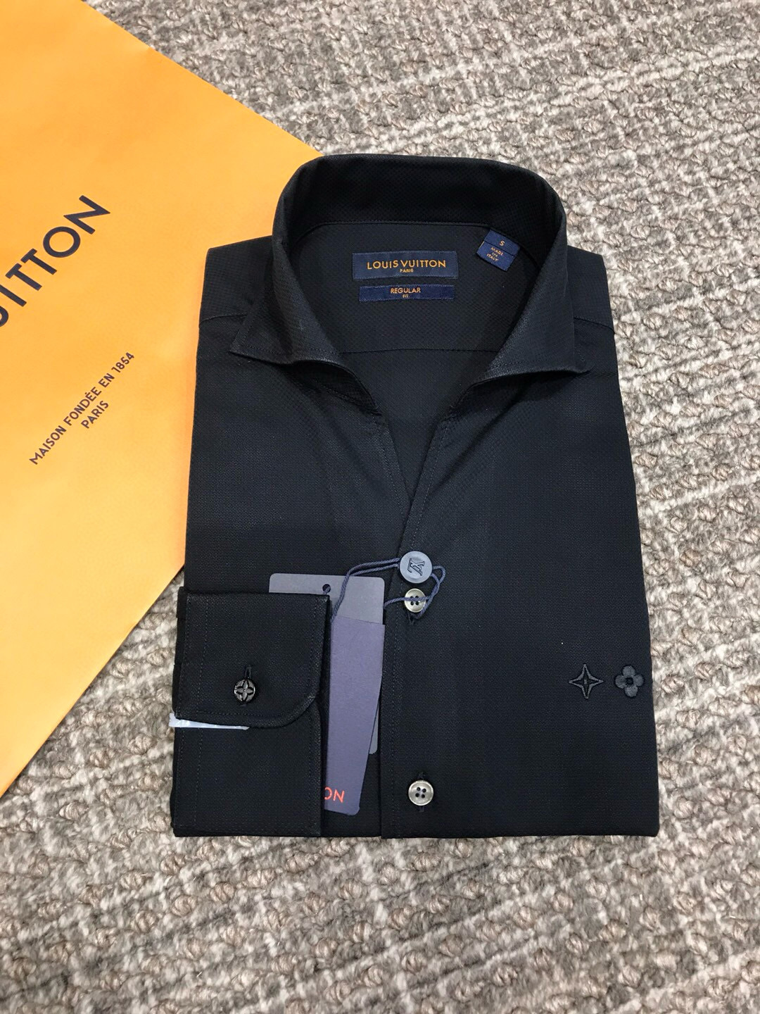 NIGO Louis Vuitton Men's Spring and Autumn Embroidered Logo Black Cotton Single Breasted Lapel Long Sleeve Shirt #nigo98614