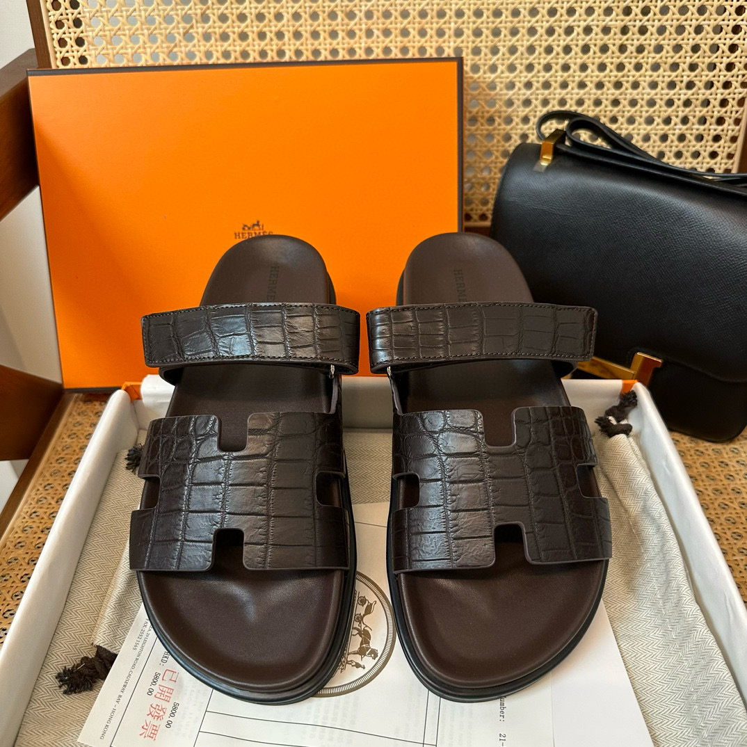 NIGO Hermes Men's Simple Comfortable Velcro Casual Leather Sandals Slippers Shoes #nigo98613